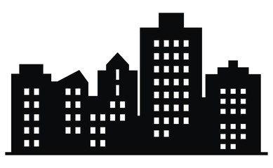 black silhouette of town, vector icon