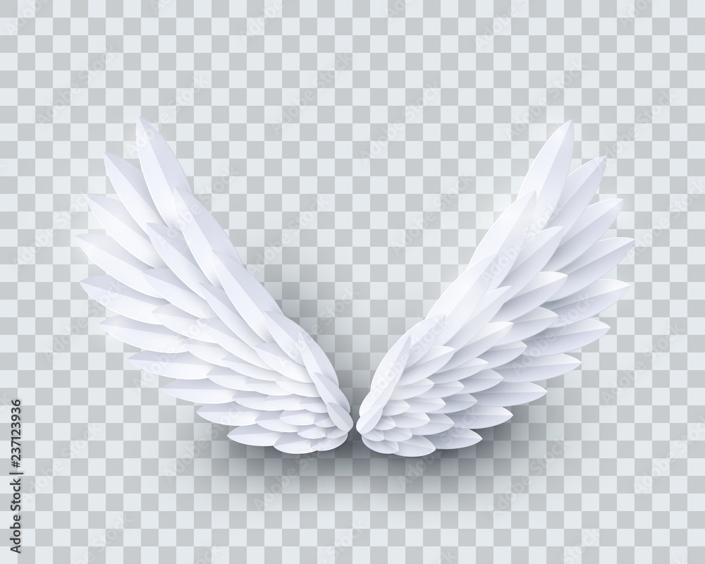 Vector 3d white realistic layered paper cut angel wings isolated on ...