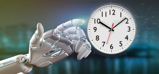 Poster - Cyborg hand holding a Clock timer 3d rendering