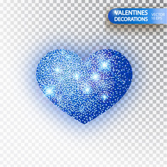 Wall Mural - heart blue glitter isoleted on transparent background. blue sparkles heart. valentine day symbol. lo