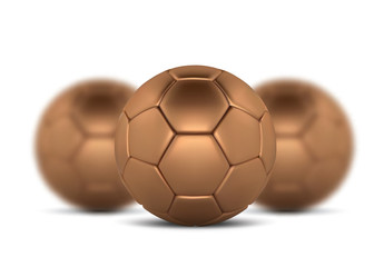 Wall Mural - Gold soccer ball on white background. Golden football ball. Bronze 3d ball. Blurred balls