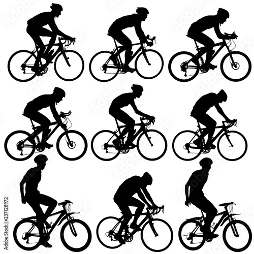 Fotografía Set silhouette of a cyclist male on white background