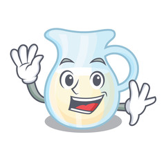 Sticker - Waving Jug of milk isolated on mascot