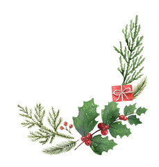 Wall Mural - christmas vector composition with green fir branches isolated on white background.