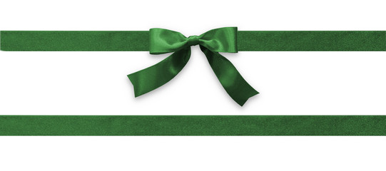 green bow ribbon band satin emerald stripe fabric (isolated on white background with clipping path) 