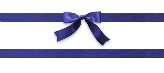 dark blue bow ribbon band satin navy stripe fabric (isolated on white background with clipping path)