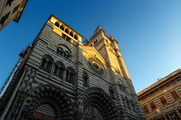 Wall Mural - Saint Lawrence Cathedral, (Cattedrale di San Lorenzo) at sunset in Genoa (Genova), Italy