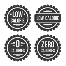 Low Or Zero Calorie Product Label Set On White Background. Vector