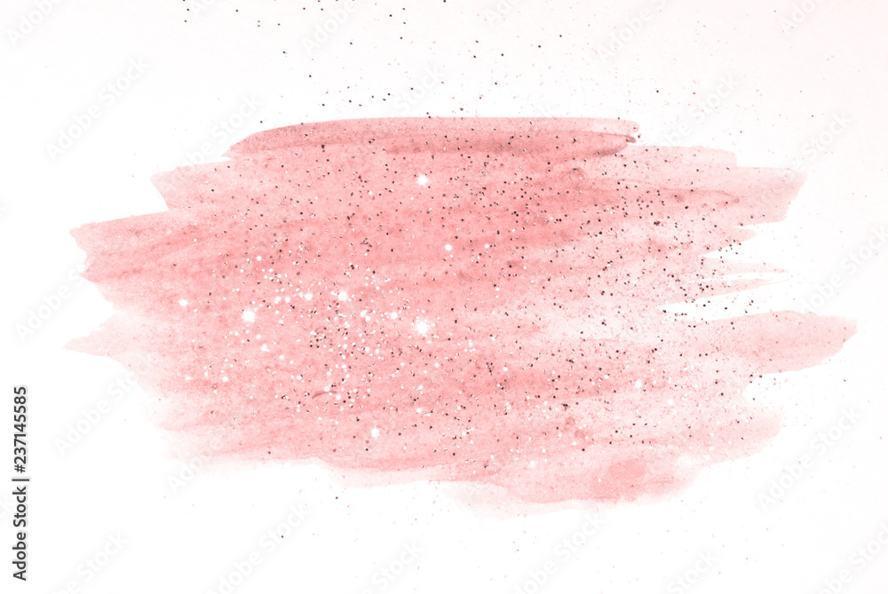 Abstract pink watercolor splash and golden glitter in vintage nostalgic colors. - obrazy, fototapety, plakaty 