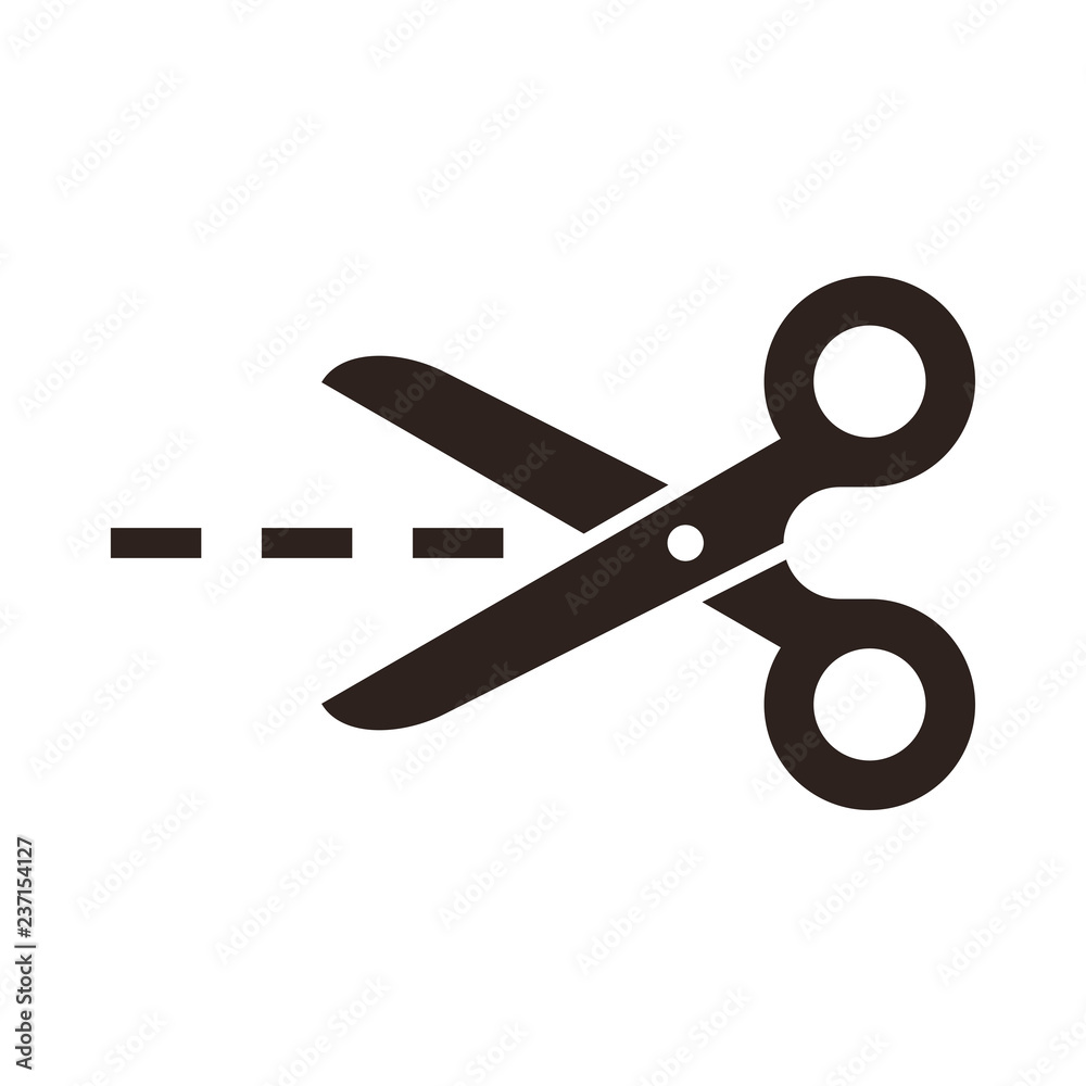 Vector scissors with cut lines - obrazy, fototapety, plakaty 