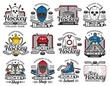 Ice hockey sport icons with sporting items, rink