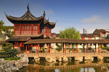 View of the Pavilion of Listening to Billows, Yu Garden or Yuyuan Garden an extensive Chinese garden located beside the City God Temple in the northeast of the Old City of Shanghai, China.