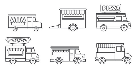 Poster - Festival food truck icon set. Outline set of festival food truck vector icons for web design isolated on white background