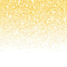 Vector Gold Glitter Confetti Dots Rain. Golden Sparkling Glittering Border Isolated On White Background. Party Tinsels Shimmer, Holiday Background Design, Festive Frame