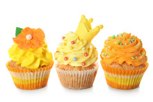 Delicious Colorful Cupcakes On White Background