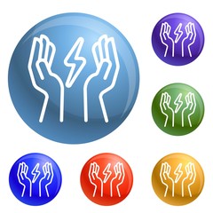Poster - Hand keep energy icons set vector 6 color isolated on white background
