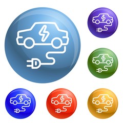 Poster - Electric car icons set vector 6 color isolated on white background