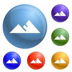Poster - Mountain icons set vector 6 color isolated on white background