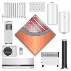 Poster - Electric heater icon set. Realistic set of electric heater vector icons for web design isolated on white background