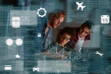 Young multinational code developers, team work of new navigation project