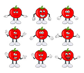 Wall Mural - Funny tomato character set cartoon design isolated on white background