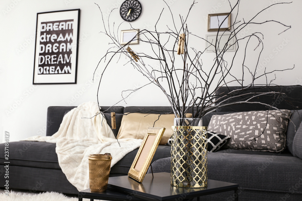 Stylish golden decor in interior of room