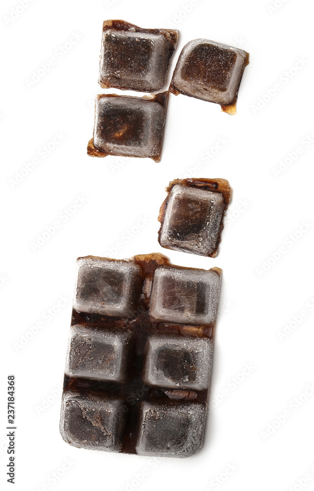 Coffee ice cubes on white background