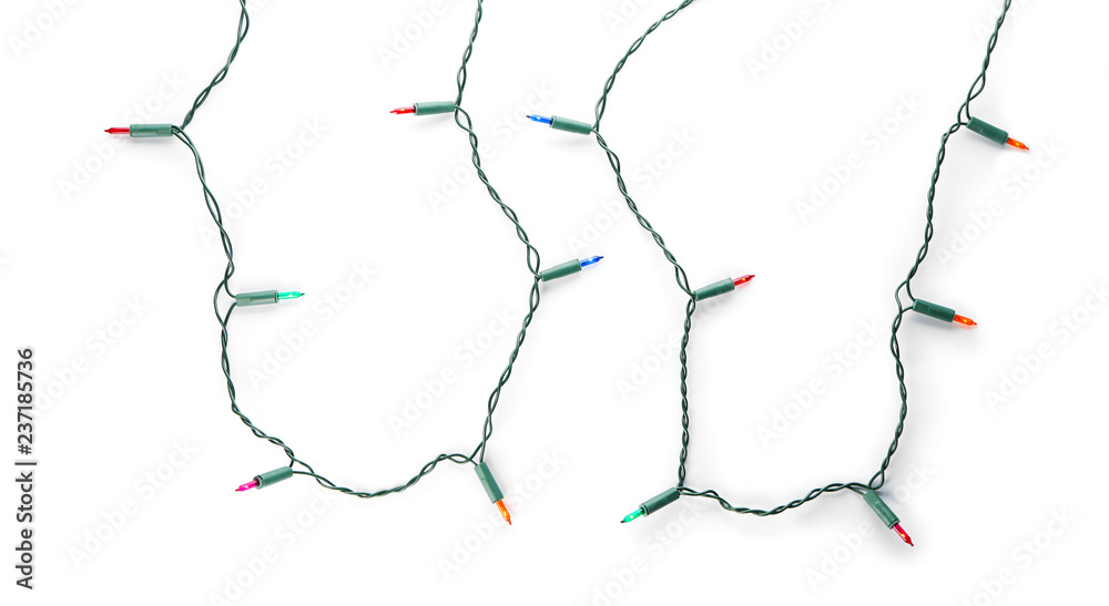 Christmas lights on white background