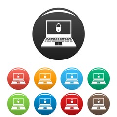 Poster - secured laptop icons set 9 color vector isolated on white for any design