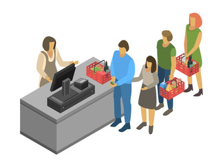 Poster - Cashier concept background. Isometric illustration of cashier vector concept background for web design