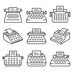 Poster - Typewriter icon set. Outline set of typewriter vector icons for web design isolated on white background