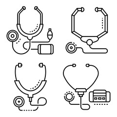 Poster - Stethoscope icon set. Outline set of stethoscope vector icons for web design isolated on white background