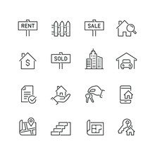 Real Estate Related Icons: Thin Vector Icon Set, Black And White Kit
