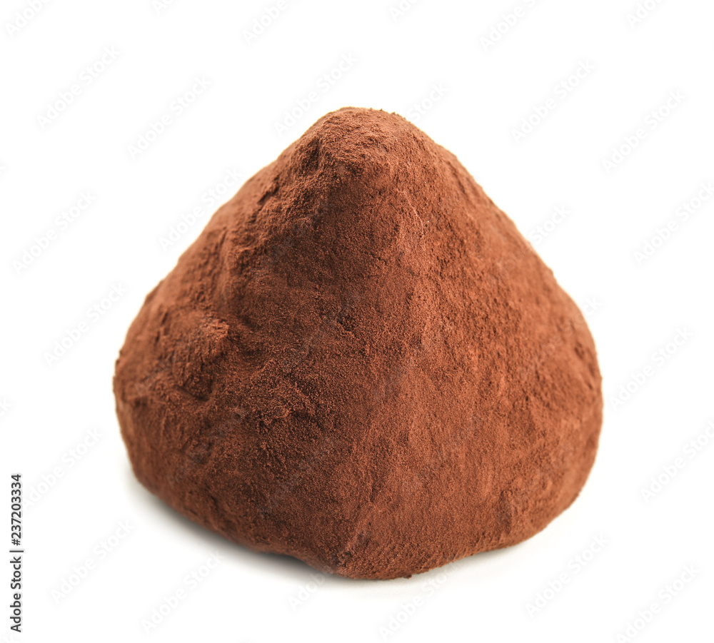 Tasty chocolate truffle on white background
