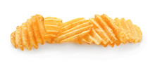 Tasty Potato Chips On White Background
