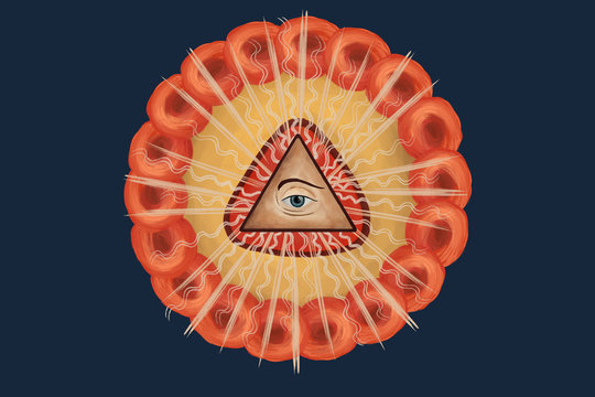 All-seeing eye illustration- fresco in the Byzantian style.
