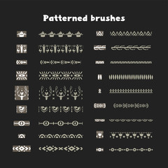 Poster - Collection of patterned brushes, decorated with scandinavian folk ornaments, seamless on both sides