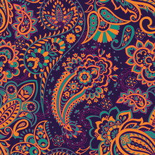 Paisley Floral Vector Illustration In Damask Style. Seamless Background