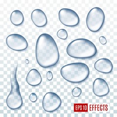 Poster - Realistic droplets clean water drop on transparent
