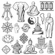 © Vector Tradition - Hinduism and Buddhism signs and icons isolated set