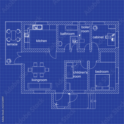 Blueprint Floor Plan Of A Modern Apartment On Graph Paper Vector Modern Apartment On Graph Paper Vector