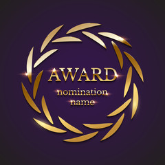 Wall Mural - golden award sign with circle laurel wreath isolated on purple background. vector illustration.