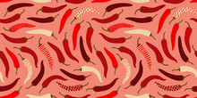 Clean Easy Going Pepperoni Peppers Pattern, Seamless Vector Repeat On Plain Warm Background. Trendy Flat Illustration Style. Great For Textiles, Paper And Other Surfaces.