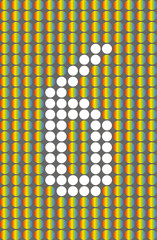Poster - Number six with white circles on rainbow circles