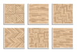 Set of seamless parquet textures. 3D patterns of wood materials