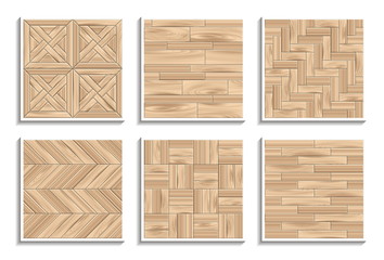 Wall Mural - Set of seamless parquet textures. 3D patterns of wood materials