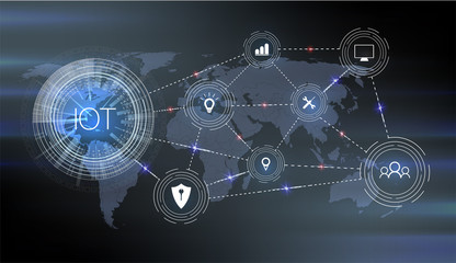 Poster - Internet of things (IoT) and networking concept for connected devices. Spider web of network connections with on a futuristic blue background