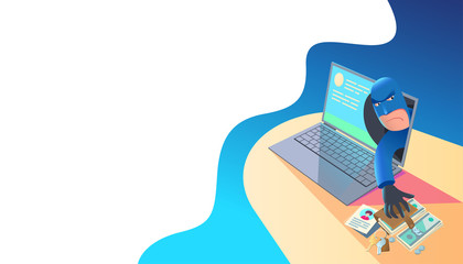 Vector illustration hacker kidnapping personal data and money