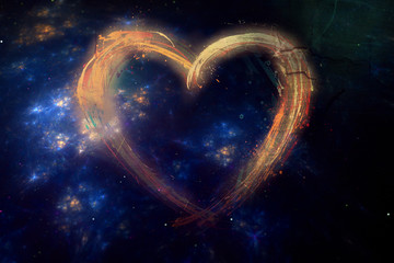 Poster - artistic abstract multicolored heart on a galaxy background
