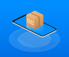 Web banner for Fast Delivery Box and E-Commerce. Flat elements isolated illustration